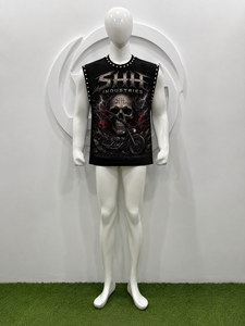SHH INDUSTRIES Custom Oversized Sleeveless Tank <b>Top</b> <b>Skull</b> Motorcycle Graphic Washed Heavy Cotton Studded Neck Streetwear Vintage - Product Image 3