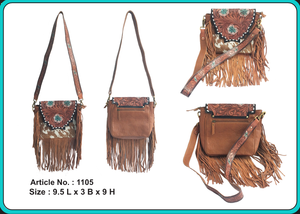 Nouveau sac bandoulière en cuir pleine fleur avec broderie florale, franges et pompons, style bohème, pour femme - Product Image 2
