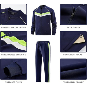 Navy Neon Green White Chevron Tracksuit Men Zip Jacket <b>Jogger</b> Pants Athletic Casual Two Piece Set - Product Image 5