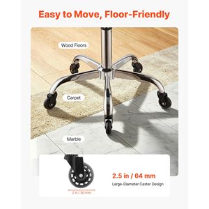 Taburete de Salón con Ruedas, Capacidad de 500 Libras, Altura Ajustable, Ruedas Silenciosas, Cojín Grueso, Asiento Ergonómico de Cuero PU - Product Image 5
