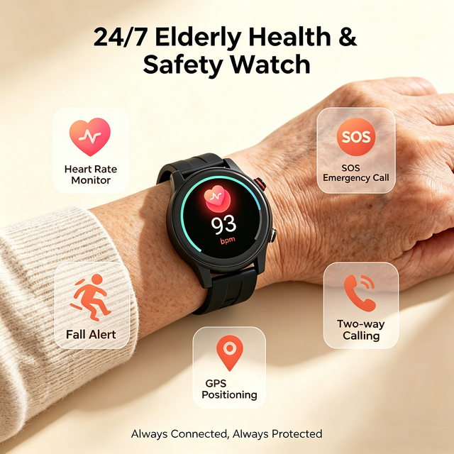 L23 Seniors Fall Down Alarm Watch for Elderly at Home/Outdoors with Heart Rate, SPO2, Wif Connect and OEM/ODM Health Watch