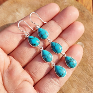 Bohemian Turquoise Teardrop Drop <b>Earrings</b> Handmade Brass <b>Silver</b>/Gold Plated Jewelry for DIY Accessories - Product Image 2