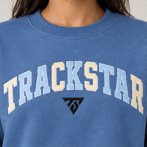 Sudadera de cuello redondo con letras universitarias multicolor azul polvoriento para mujer, de manga larga, oversize, con logo personalizado, al por mayor - Product Image 5