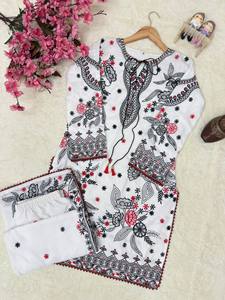 Designer Printed <b>Kurta</b> Pant Set for Women | Cotton Ethnic Co-Ord Set with Floral Print | Casual Daily Wear Indo Western Outfit - Product Image 6