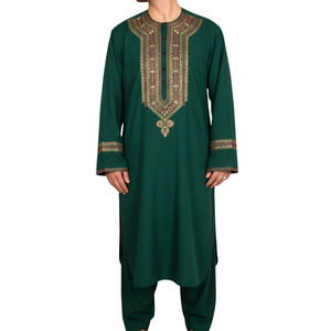 Shalwar Kameez Elegante con Diseño de Parches Bordados y Estampado Tradicional en Algodón Transpirable, Personalizable, Vestido Étnico para Hombre Adulto - Product Image 5