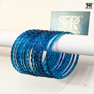 Elegante Juego de Brazaletes de Cristal Azul con Cuentas Doradas, Brazaletes Tradicionales Indios Chudi para Novia, Juego de 12 Piezas, Joyería Étnica para Mujer, Estilo Elegante - Product Image 5