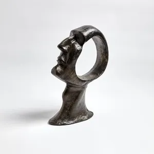 Modern Bronze Sculpture Abstract Face Art Decor Tabletop Statement Piece Handmade Irregular Shape Living Room Design - Product Image 3