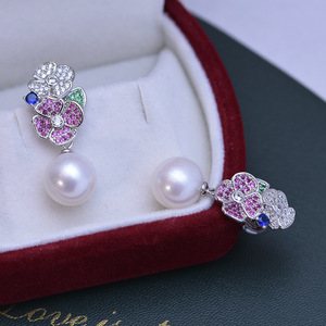 Pendientes de Perlas Redondas Blancas de Agua Dulce de 10-11 mm para Mujer, Plata de Ley S925, con Forma de Pétalo, con Luz Intensa y Pequeñas Imperfecciones - Product Image 3