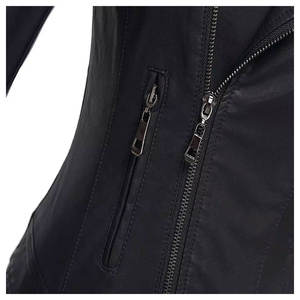 Chaqueta de Motociclista de Cuero PU para Mujer, Cuello Alto, Manga Larga, Cierre de Cremallera, Color Sólido, Otoño - Product Image 4