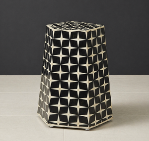 Black Ivory Bone Inlay Modern Handmade Wooden Nightstand Accent <b>Stool</b> <b>Bedside</b> Cabinet Hexagon Side Table <b>for</b> Bedroom - Product Image 2