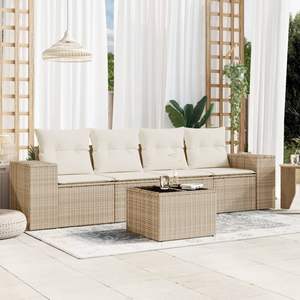 Divano da giardino Beige in PE Rattan con acciaio verniciato a polvere e mobili da esterno Premium in vetro temperato - Product Image 1