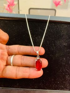<b>Ruby</b> <b>necklace</b> German Silver <b>Necklace</b> Oval Gemstone Charm Chain Jewelry for Women Gift Party handmade Women Jewelry - Product Image 1