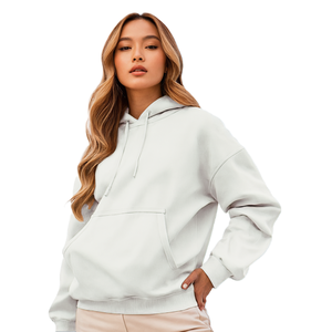 Sudadera con capucha elegante de primera calidad para mujer, con cordón ajustable, hombros caídos y bolsillo tipo canguro. - Product Image 1