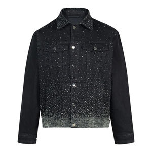 Factory-Made Men's 100% Cotton Denim <b>Jackets</b> Hot Selling High-Street Style with Custom Color <b>Rhinestone</b> Front Logo for Winter - Product Image 1
