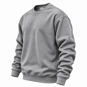 Grey Crewneck <b>Sweatshirt</b> Blank Long Sleeve Pullover With Ribbed Cuffs And Hem For <b>Men</b> Women - Product Image 3