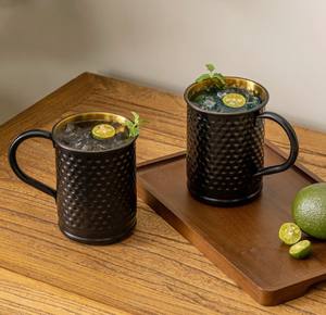 Tasses à mule en cuivre artisanales Alkiq, finition martelée antique, durables, grande capacité, avec poignée - Product Image 2