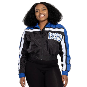 1920 Crop Short Breathable Printed Nylon <b>Lightweight</b> Windbreaker <b>Jacket</b> - Product Image 5