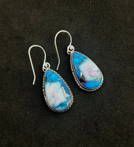 Boucles d'oreilles pendantes en cuivre et turquoise, argent sterling 925, minimalistes, pierres précieuses naturelles, bijoux faits à la main, cadeau - Product Image 3