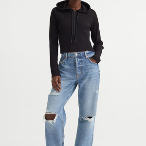 Sudadera Corta con Capucha para Mujer, Diseño de Paneles, Moda, Cuello con Capucha, Tops Cortos para Mujer - Product Image 3