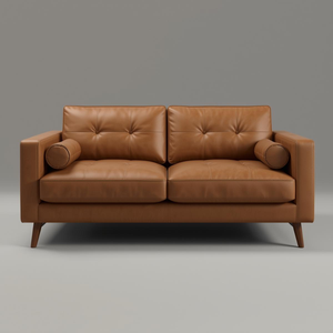 Canapé 2 places en cuir de vachette de luxe, dossier capitonné avec coussin décoratif, vente en gros pour le mobilier de salon à domicile - Product Image 1