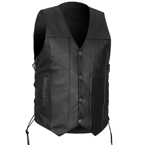 <b>Men's</b> Black Faux <b>Leather</b> Moto <b>Vest</b> V-neck Button Closure Plus Size Regular Fit Solid Color Outerwear - Product Image 3