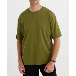 Men's <b>Olive</b> <b>Green</b> Short Sleeve O-Neck Oversized Solid Color Casual Knitted <b>T</b>-<b>Shirt</b> Regular Length 100% Cotton Jersey Material - Product Image 4