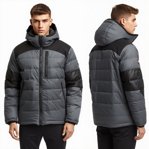 Luxury Men's Panel Quilted Puffer Jacket Featuring Heavy Insulated Nylon Construction with Premium Embroidered Fashion Styling - Product Image 2