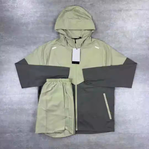 Ensemble coupe-vent à capuche pour homme, manches courtes, extensible dans quatre directions, léger, résistant au vent fort, pour l'entraînement, les voyages en plein air, logo personnalisé - Product Image 1