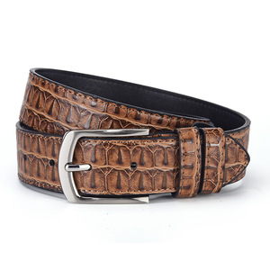 Ceinture en cuir à motif crocodile marron avec boucle à ardillon en acier, style formel - Product Image 2