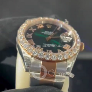 Montre Moissanite de luxe personnalisée pour homme Calendrier arabe analogique Acier inoxydable Rhinestone Quartz Unique Logo Band Couronne ETA - Product Image 4