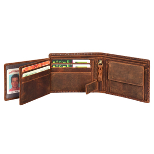 Mens Leather <b>Wallet</b> <b>Trifold</b> Vintage Card Holder ID Window Zipper Coin Pocket Multi Slot Cash Compartment Compact Organizer - Product Image 1