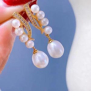 Boucles d'oreilles en argent sterling S925 avec perles d'eau douce multi-perles pour filles, design tendance en forme de goutte d'eau par Neighbor - Product Image 2