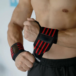 Sangles de soutien du poignet à rayures blanches et rouges, fermeture à boucle réglable, protège-paume pour la musculation, l'entraînement en force, unisexe - Product Image 2