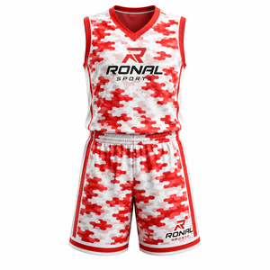 Conjunto de Uniforme de Baloncesto RONAL SPORTS, Camiseta sin Mangas con Estampado de Camuflaje Sublimado y Pantalones Cortos, Poliéster Transpirable, Unisex para Adultos - Product Image 1