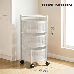 Étagère de rangement ronde en métal à 3 niveaux, organisateur de cuisine mobile avec roulettes pour le stockage des aliments, design minimaliste, blanc - Product Image 4