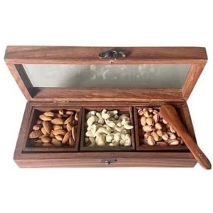 Top Selling Best Design Wood Dry Fruits Container Box With Spoon Wood Rectangle Nut Snack <b>Storage</b> Box Lowest Price - Product Image 1