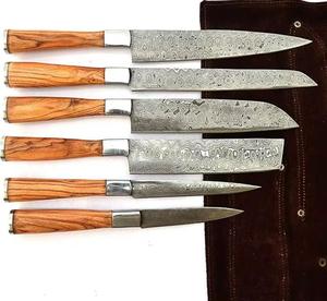 Couteaux de chef faits main de haute qualité, 6 pièces, motif Damas, avec manche en bois, bord dentelé tranchant, multi-usages, écologiques - Product Image 4
