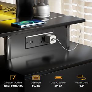 Scrivania per Computer Nera da 56 Pollici con Prese di Corrente e Luci LED per Casa, Ufficio e Ospedali, Tavolo per PC e Laptop - Product Image 4