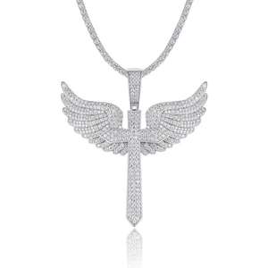 Pendentif Croix Ange Hip Hop Unisexe en Argent Sterling 925 avec Diamant Moissanite Rond, Bijou Religieux Élégant, Cadeau Charmant - Product Image 4