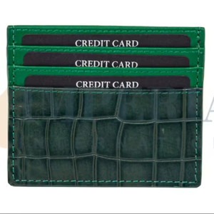 2026 Wholesale New Full Grain Leather Material Green Crocodile Pattern Slim Card Holder For Men With Open Closure For Daily Use - Product Image 3