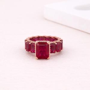 <b>Emerald</b> Cut Ruby Red Lab Grown Diamond Eternity <b>Ring</b> in 925 Sterling <b>Silver</b> Rose Gold Plated Fine Jewelry Gift - Product Image 5