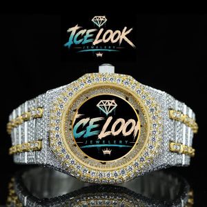Reloj de acero inoxidable estilo Hip Hop para hombre, joyería Ice Look, caja redonda de 42mm, cuarzo analógico, botón luminoso, cierre oculto, correa de 20mm - Product Image 1