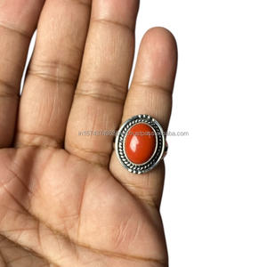El mejor anillo de ajuste de bisel de piedras preciosas de Coral rojo de 10x12mm estilo clásico 925 joyería de boda de plata para mujeres para fiestas - Product Image 4