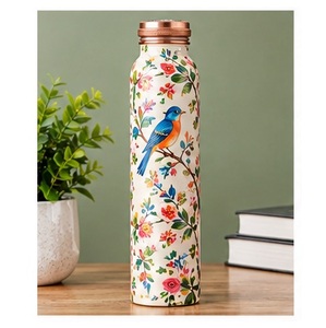 Bouteille d'eau élégante en cuivre avec motif marguerite, thermos de voyage portable avec couvercle - Product Image 6