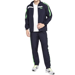 Men's Polyester Sportswear Zip <b>Up</b> Stripped Hoodie With Matching Trousers Tracksuit Set - Product Image 1