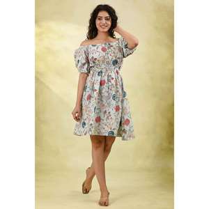 Robe d'été bohème en coton lavable et écologique à imprimé floral pour femme, manches courtes, taille naturelle, silhouette évasée - Product Image 2