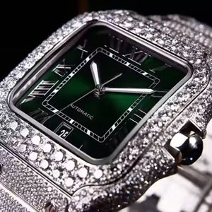 Luxury Green Dial Roman Numeral <b>Square</b> Moissanite Diamond <b>Watch</b> High Quality VVS Automatic Movement Quartz Stainless Steel Glass - Product Image 3
