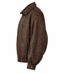 Blouson bomber en similicuir marron, style vintage, veste moto, fermeture éclair, manteau d'hiver décontracté - Product Image 3