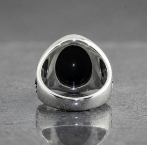 Anillo de Sello para Hombre de Plata de Ley 925 con Ónix Negro de 12x16mm, Engaste de Bisel Ovalado, Diseño de Planta, Clásico para Uso Diario - Product Image 3