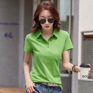 <b>Women</b> Black Cotton <b>Polo</b> Shirt Short Sleeve Solid Color Casual Breathable Knitted <b>Top</b> Regular Fit button shirt <b>Women's</b> basic pol - Product Image 2